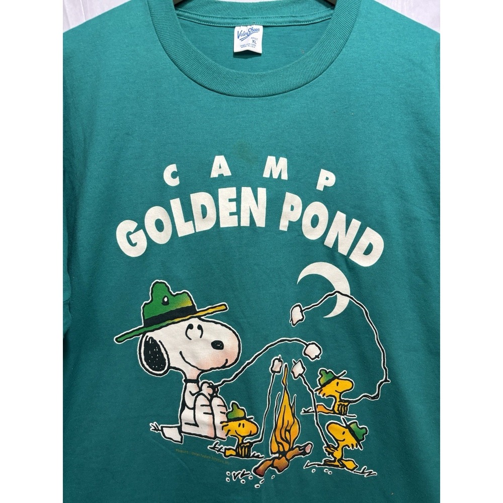Snoopy Shirt Camp Golden Pond Woodstock Vintage Men's XL Velva‎ Sheen Teal Green